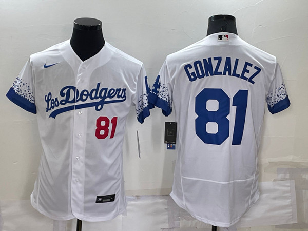 Men's Los Angeles Dodgers #81 Victor Gonzalez White City Connect Flex Base Stitched Baseball Jersey